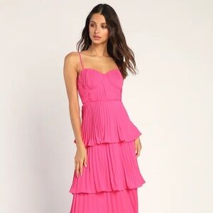 Cascading Crush Hot Pink Tiered Midi Dress